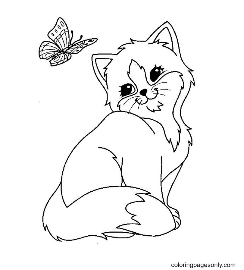 Kitten and Butterfly Coloring Pages