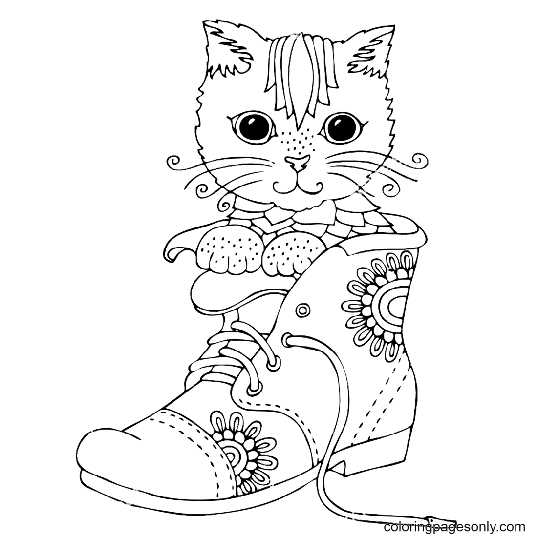 Kitten in Boot Coloring Page