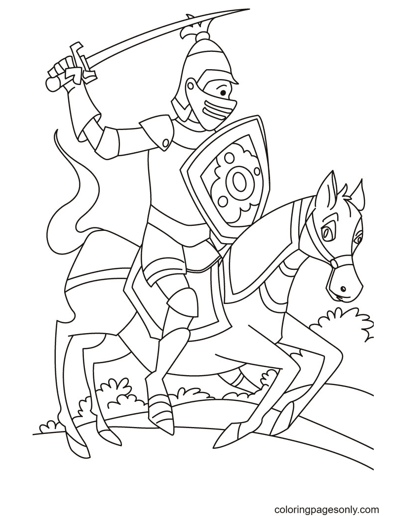 Knight with Horse Coloring Page