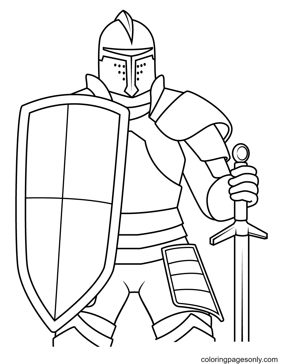 Раскраска Рыцарь с мечом и щитом