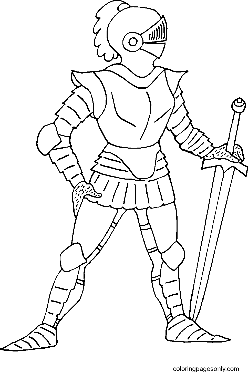 Раскраска Рыцарь с мечом