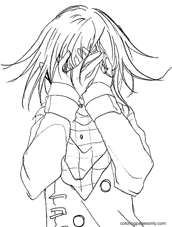 Kokichi covered his face with his hands Coloring Pages