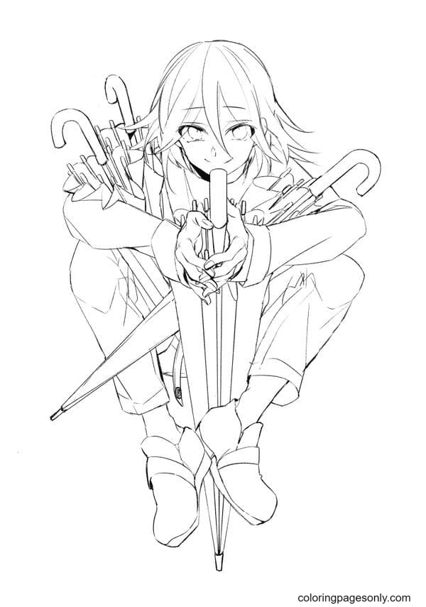 Kokichi 带雨伞 Coloring Page