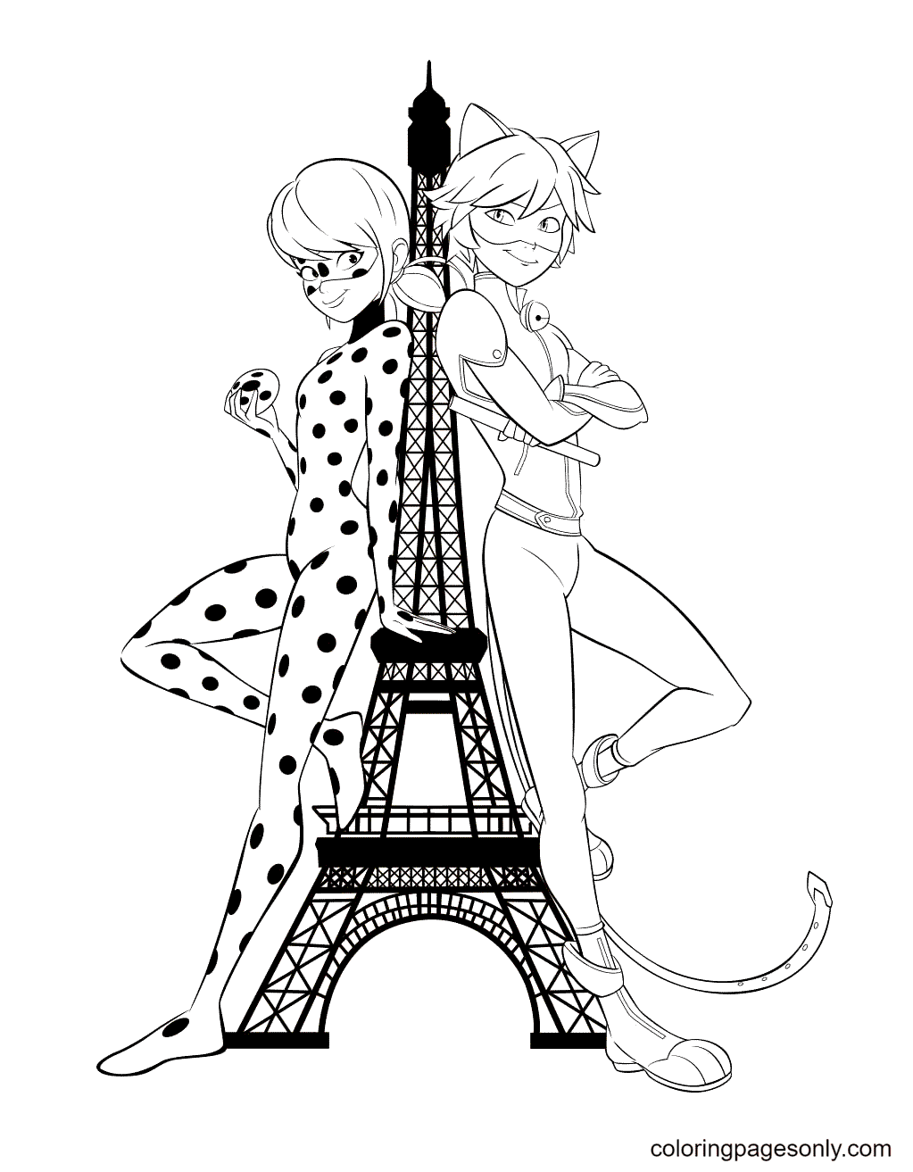 Ladybug And Cat Noir And Eiffel Tower Coloring Pages Ladybug And Cat Noir Coloring Pages 