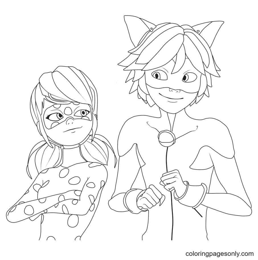 Ladybug and Cat Noir from Miraculous Coloring Pages