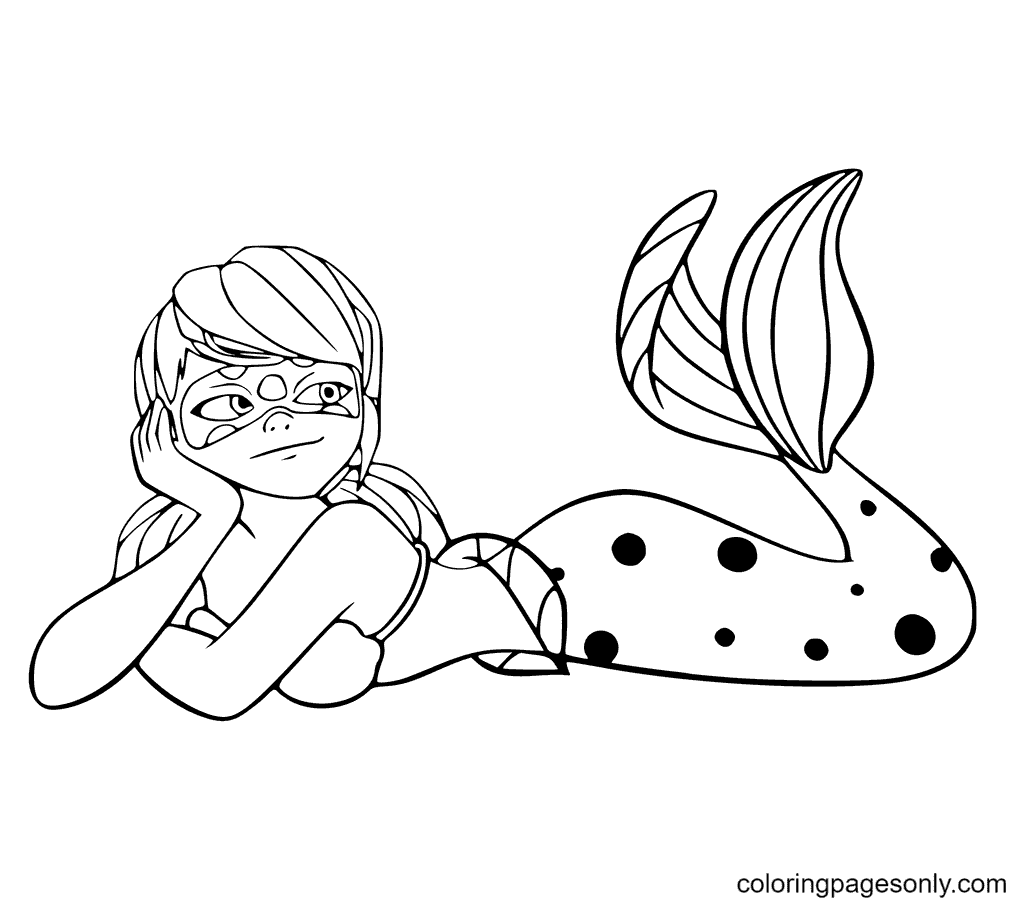 Ladybug as Mermaid Coloring Page