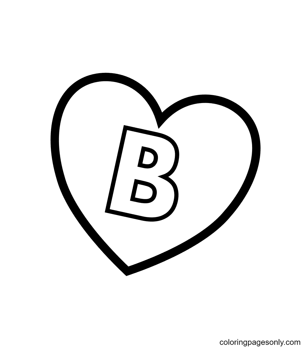 Letter B in Heart Coloring Page