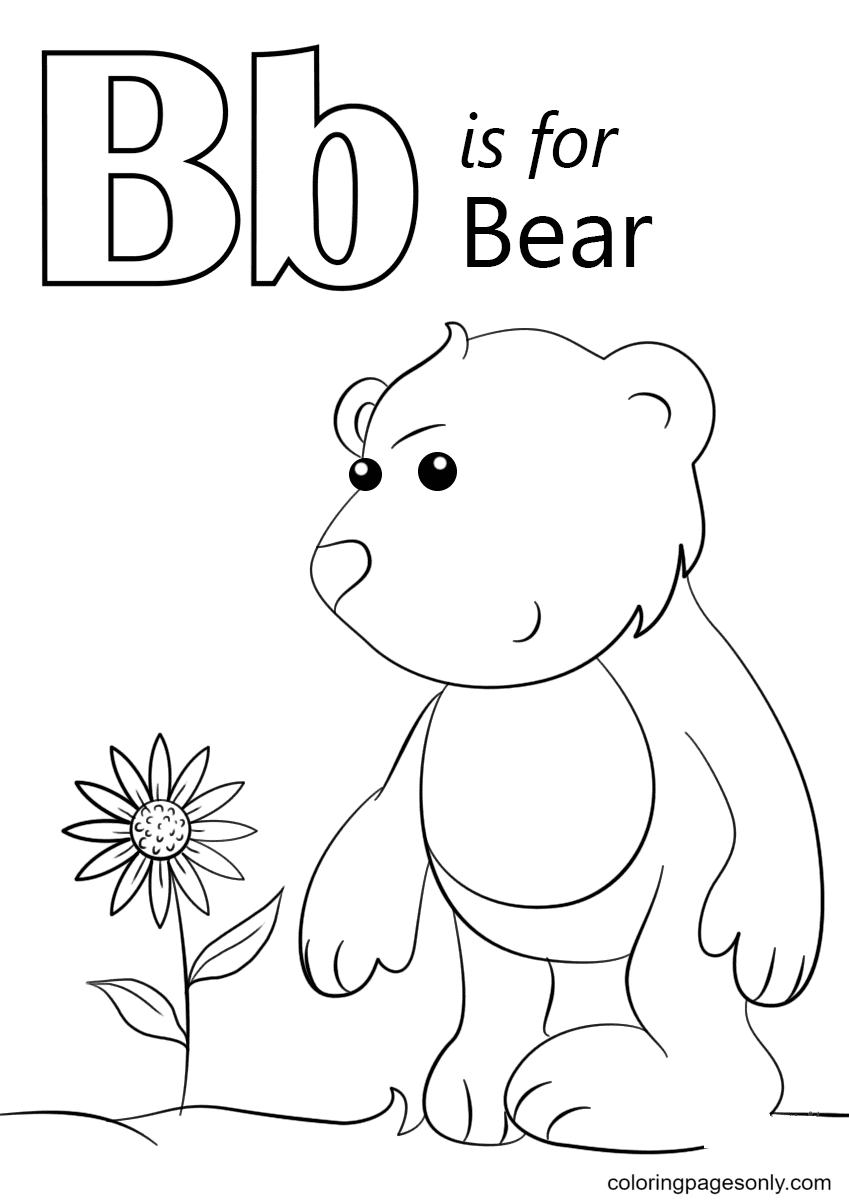 Letter B is for Bear Coloring Page