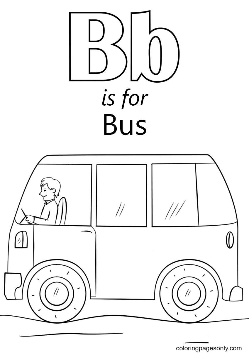 Letter B is for Bus Coloring Page