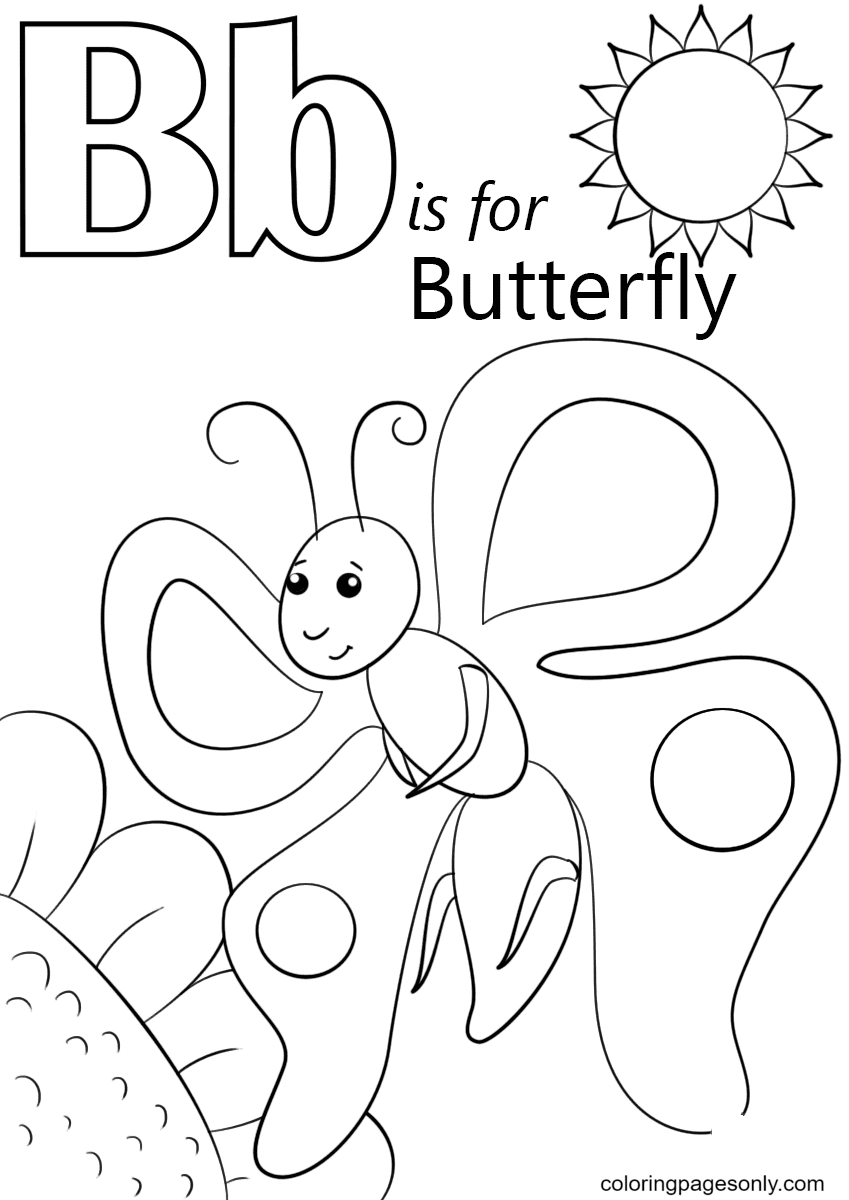 Letter B is for Butterfly Coloring Page