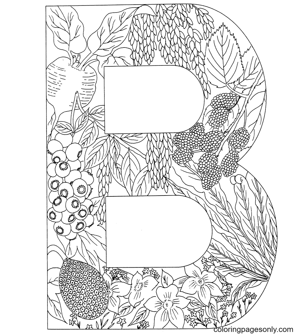 Letter B with Plants Coloring Page