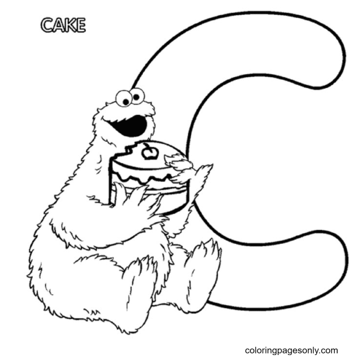 Letter C is for Cake Monster Coloring Page