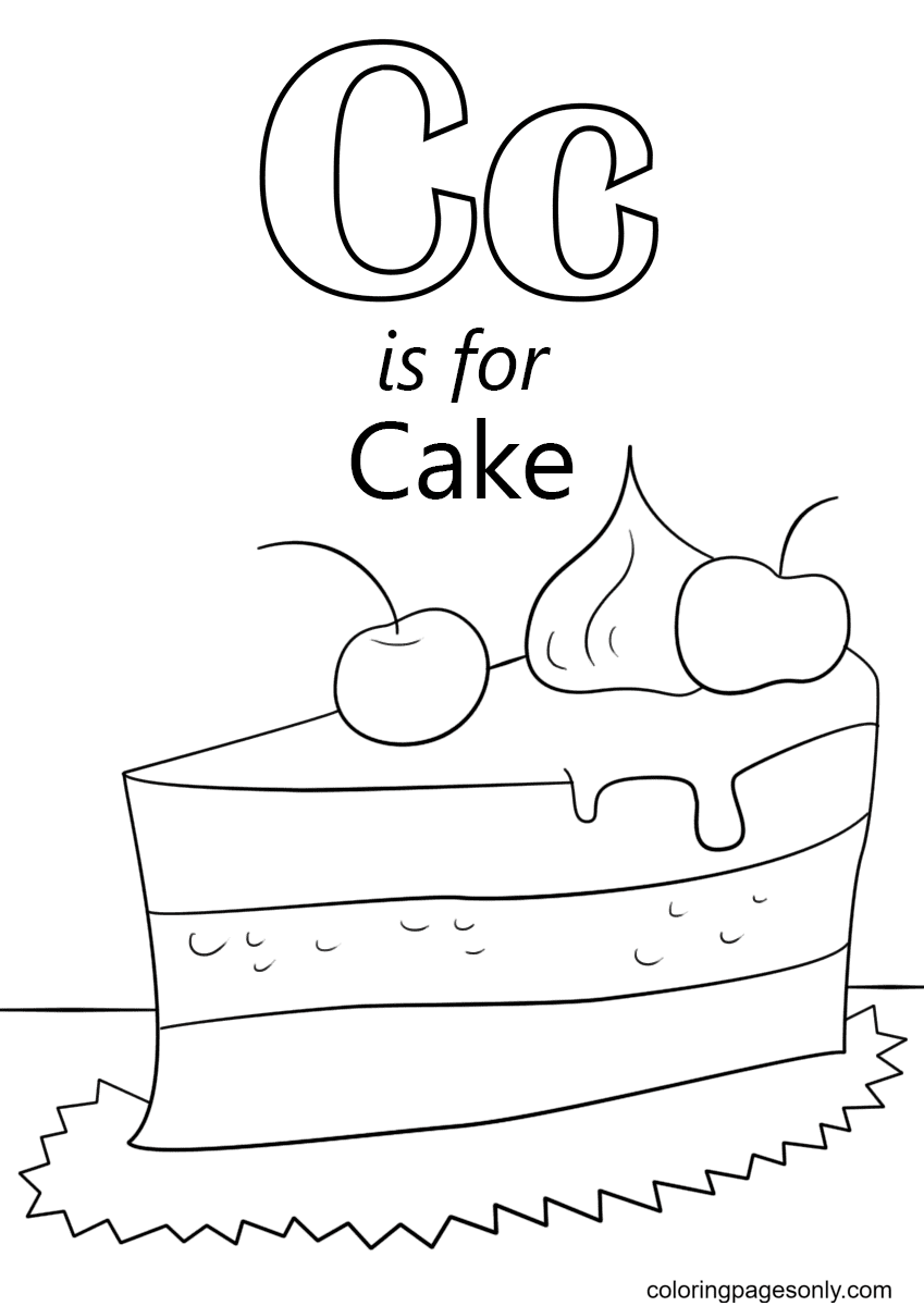 Letter C is for Cake Coloring Page