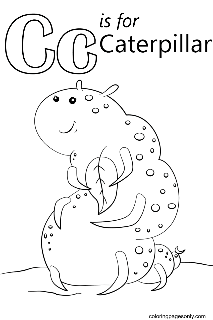 Letter C is for Caterpillar Coloring Page