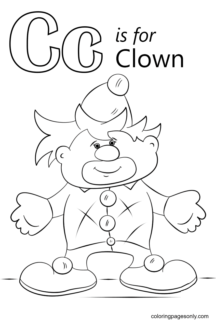 Letter C is for Clown Coloring Page