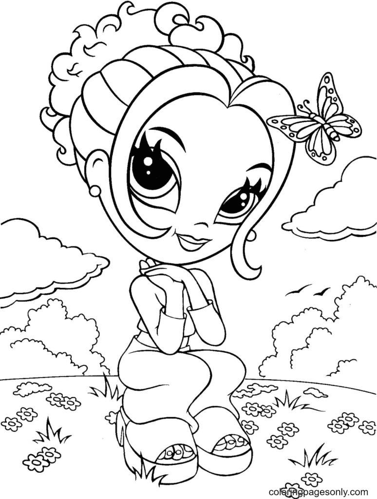 Lisa Frank admires the butterfly Coloring Pages