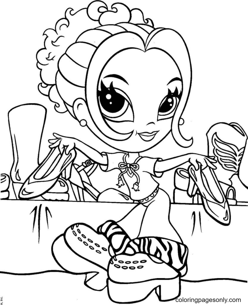Lisa Frank at the shoe store Coloring Pages