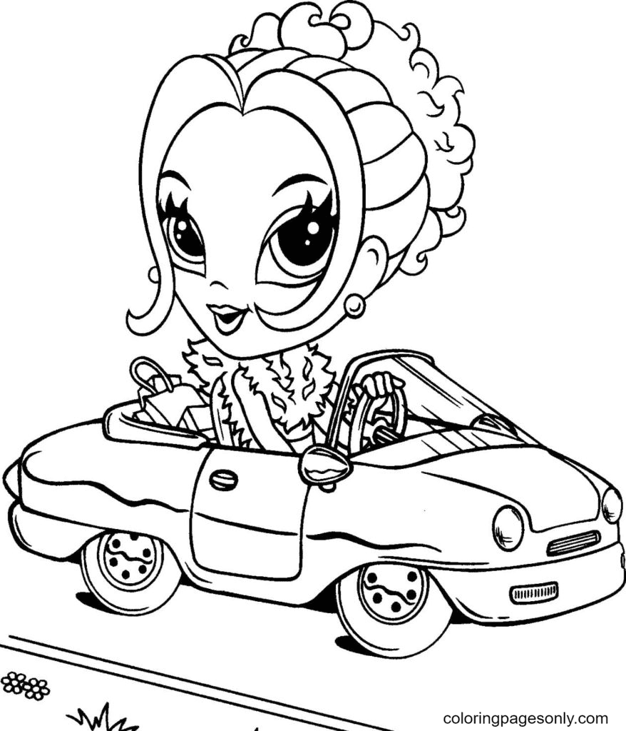 Lisa Frank dirige um carro de Lisa Frank para impressão