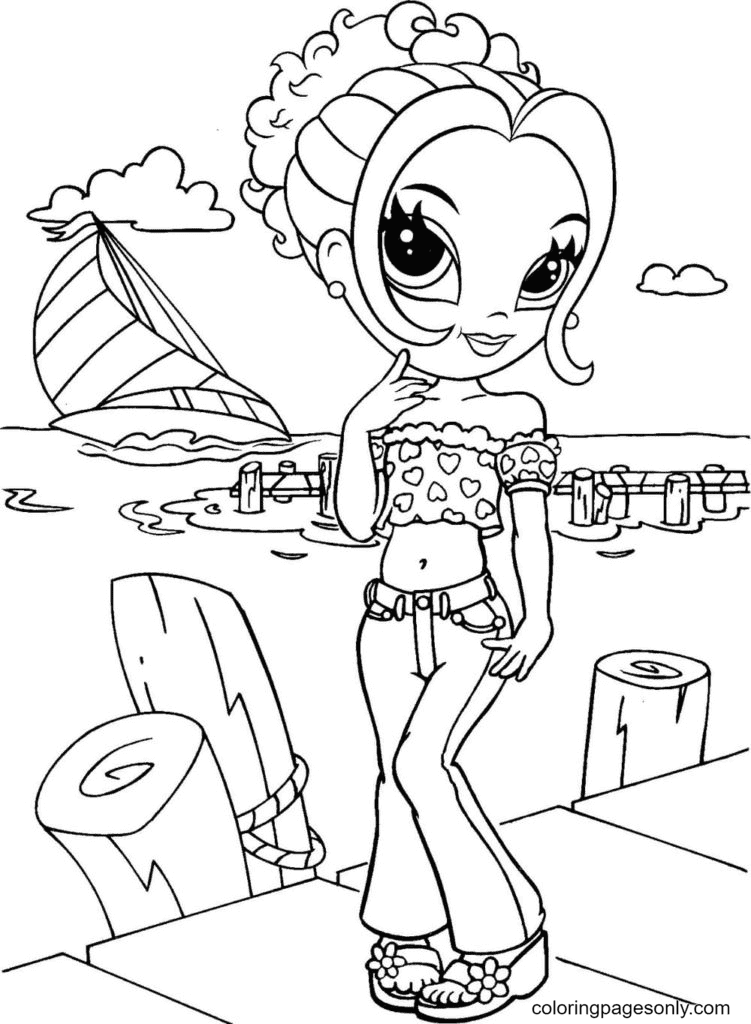 Lisa Frank on the dock Coloring Page