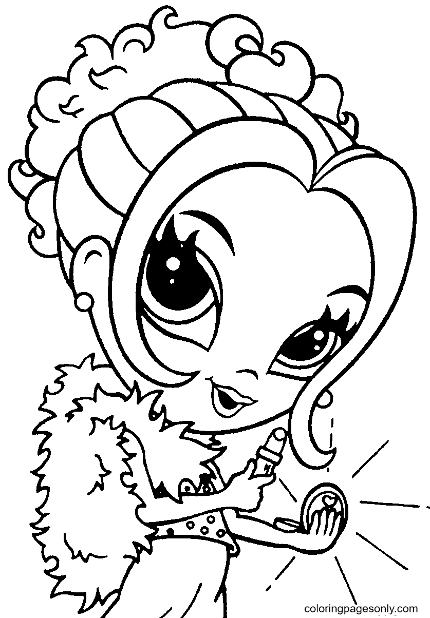 Lisa Frank paints her lips Coloring Page