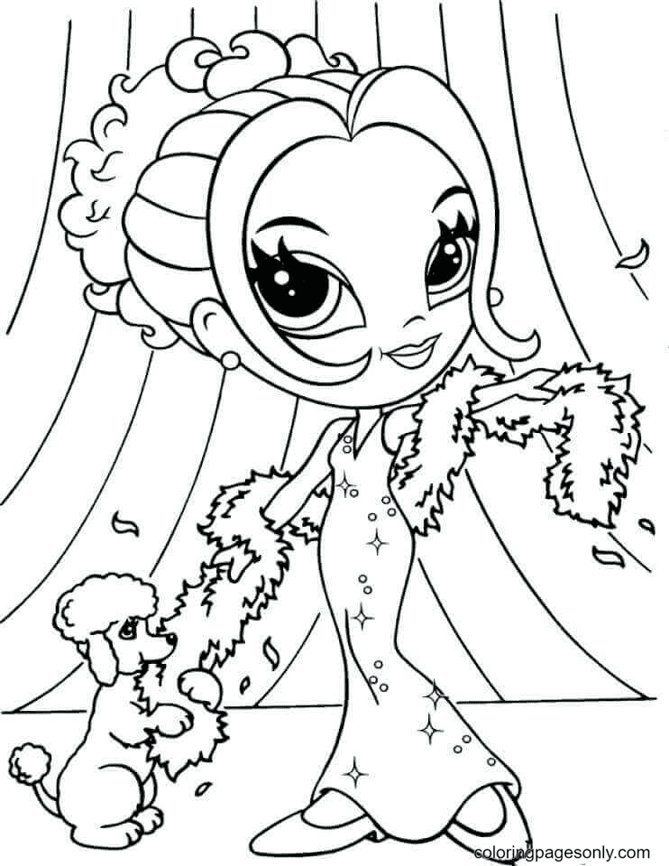 Lisa Frank with poodle Coloring Page