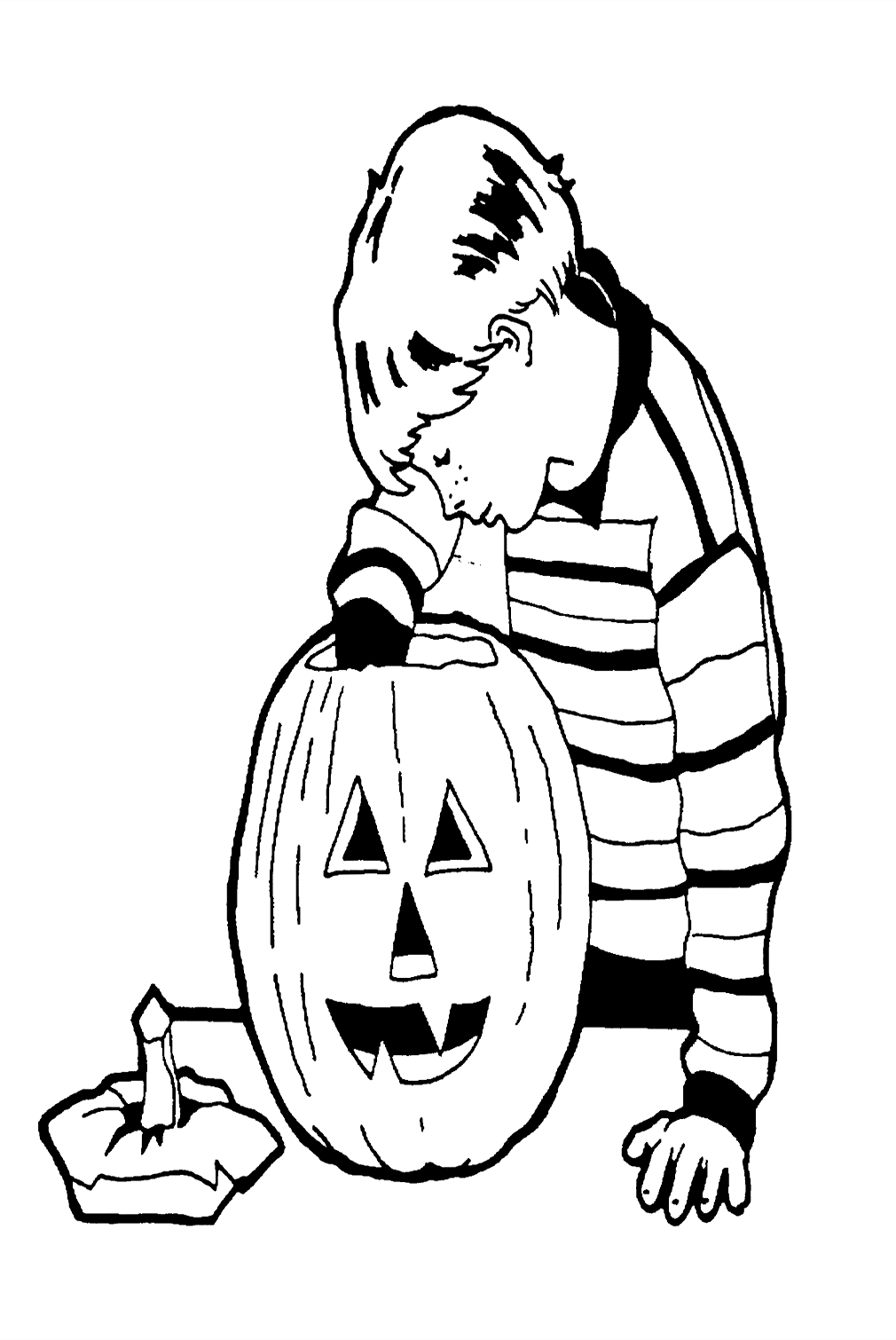 Little Boy Is Carving The Pumpkin Coloring Pages
