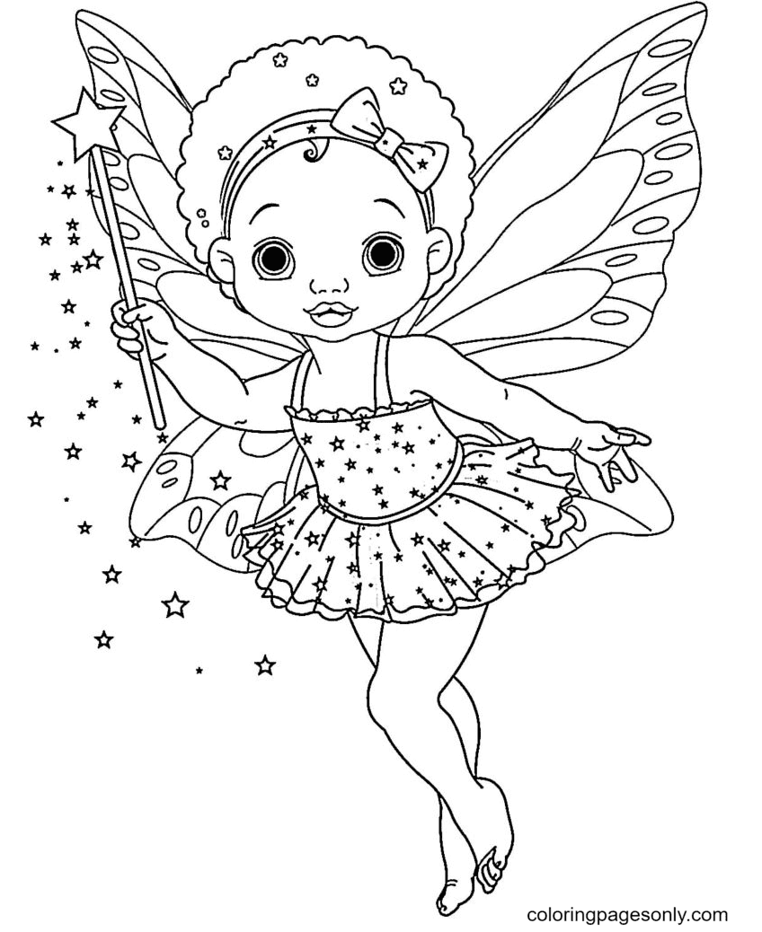 Little fairy with a magic wand Coloring Page