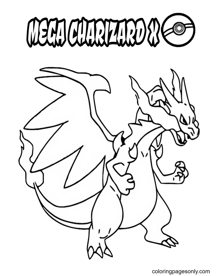 Desenho para colorir do Pokémon Mega Charizard X