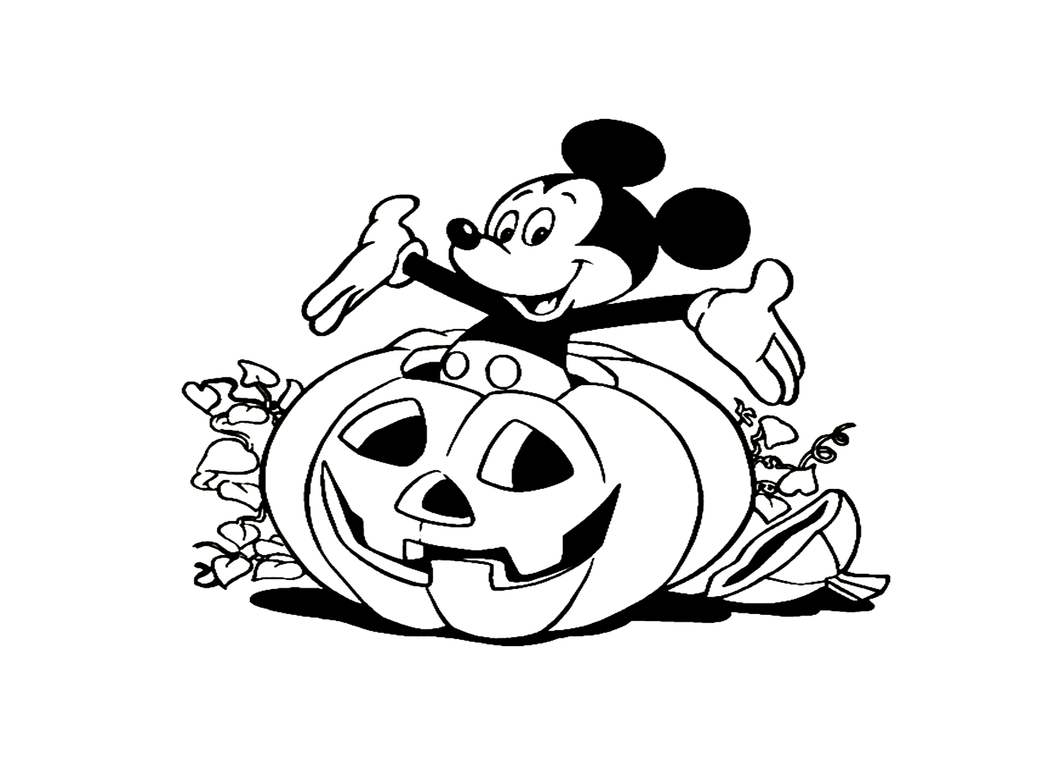 Mickey Mouse Inside Halloween Pumpkin Coloring Page