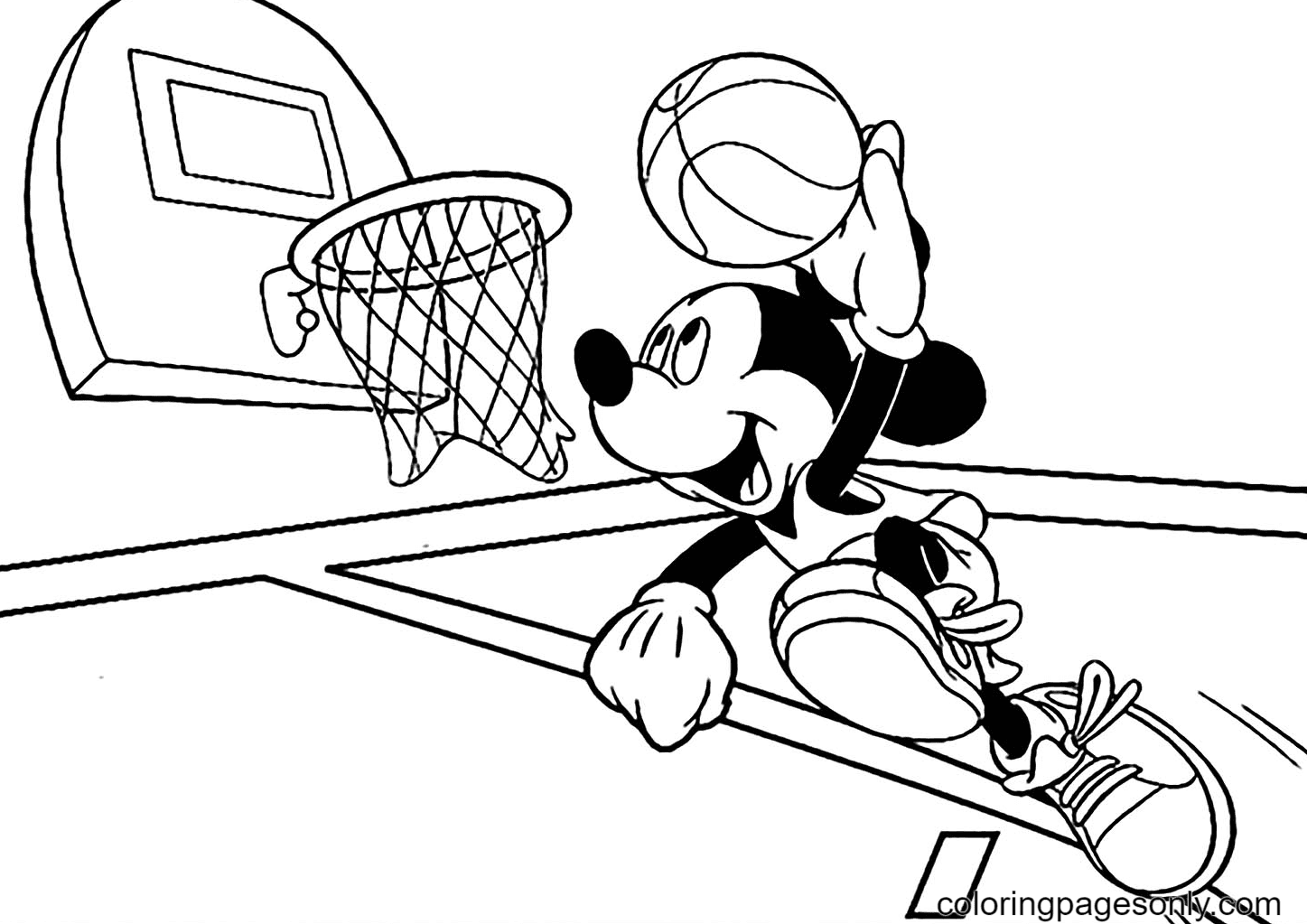 Mickey wirft den Ball ins Netz von Mickey Mouse