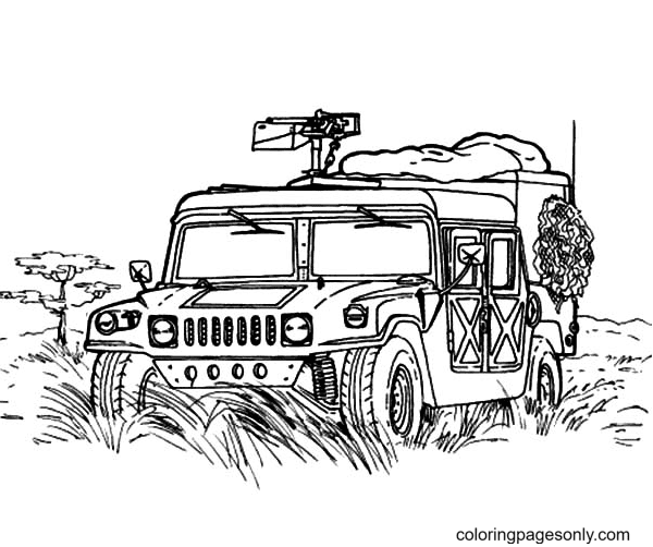Military Jeep Patrol Coloring Page