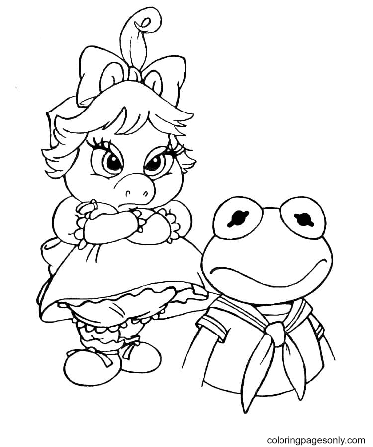 Miss Piggy and frog Kermit Coloring Page - Free Printable Coloring Pages