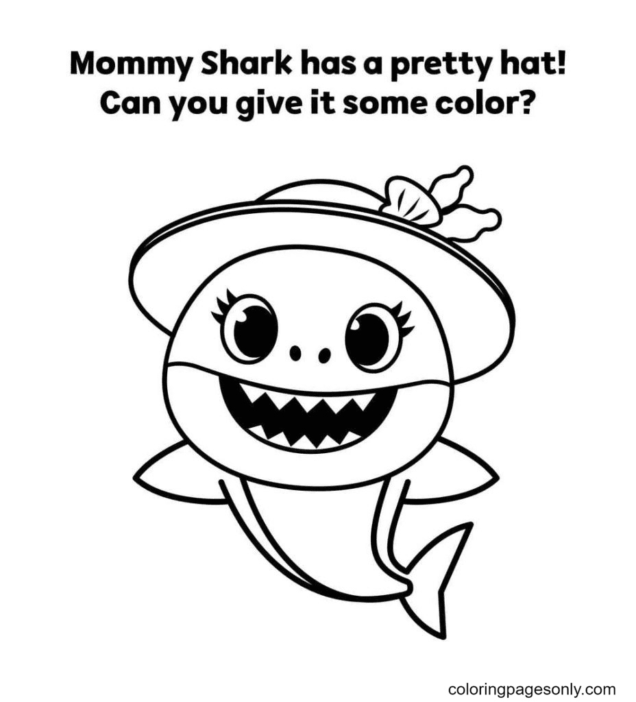 Mommy Shark has a pretty hat Coloring Page