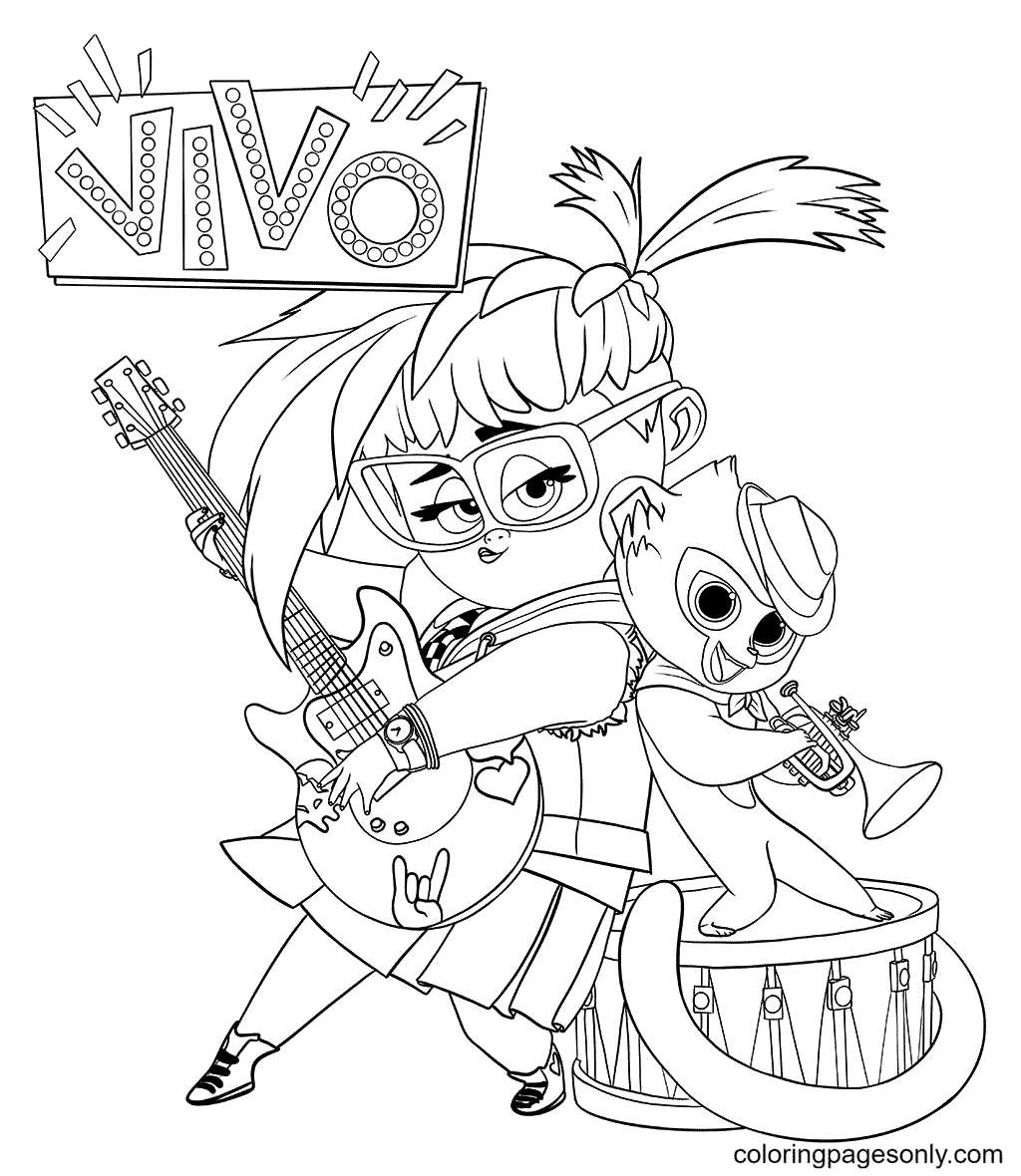 Monkey Vivo and Gabriela From Vivo Coloring Page