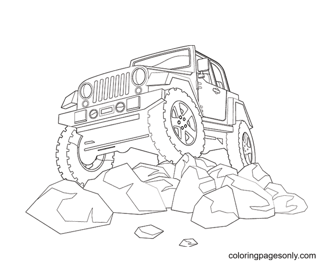 Pagina da colorare di Jeep del fango