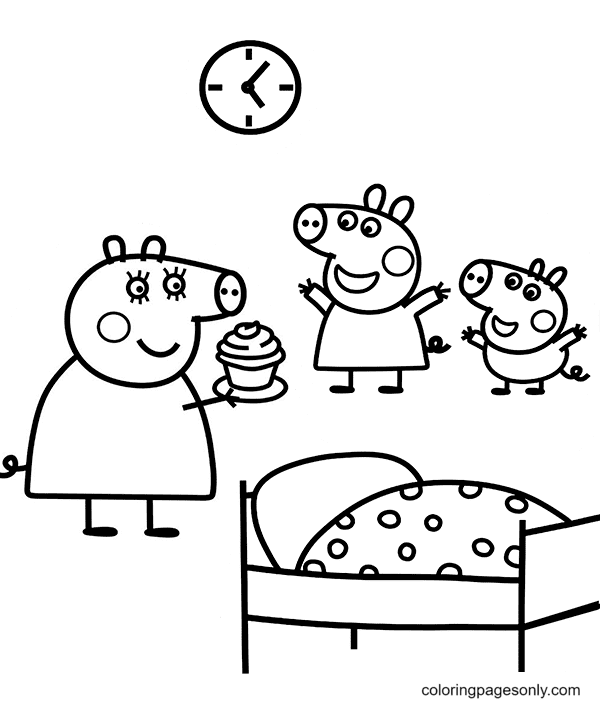 Mummy Pig with Peppa Pig and George Coloring Page