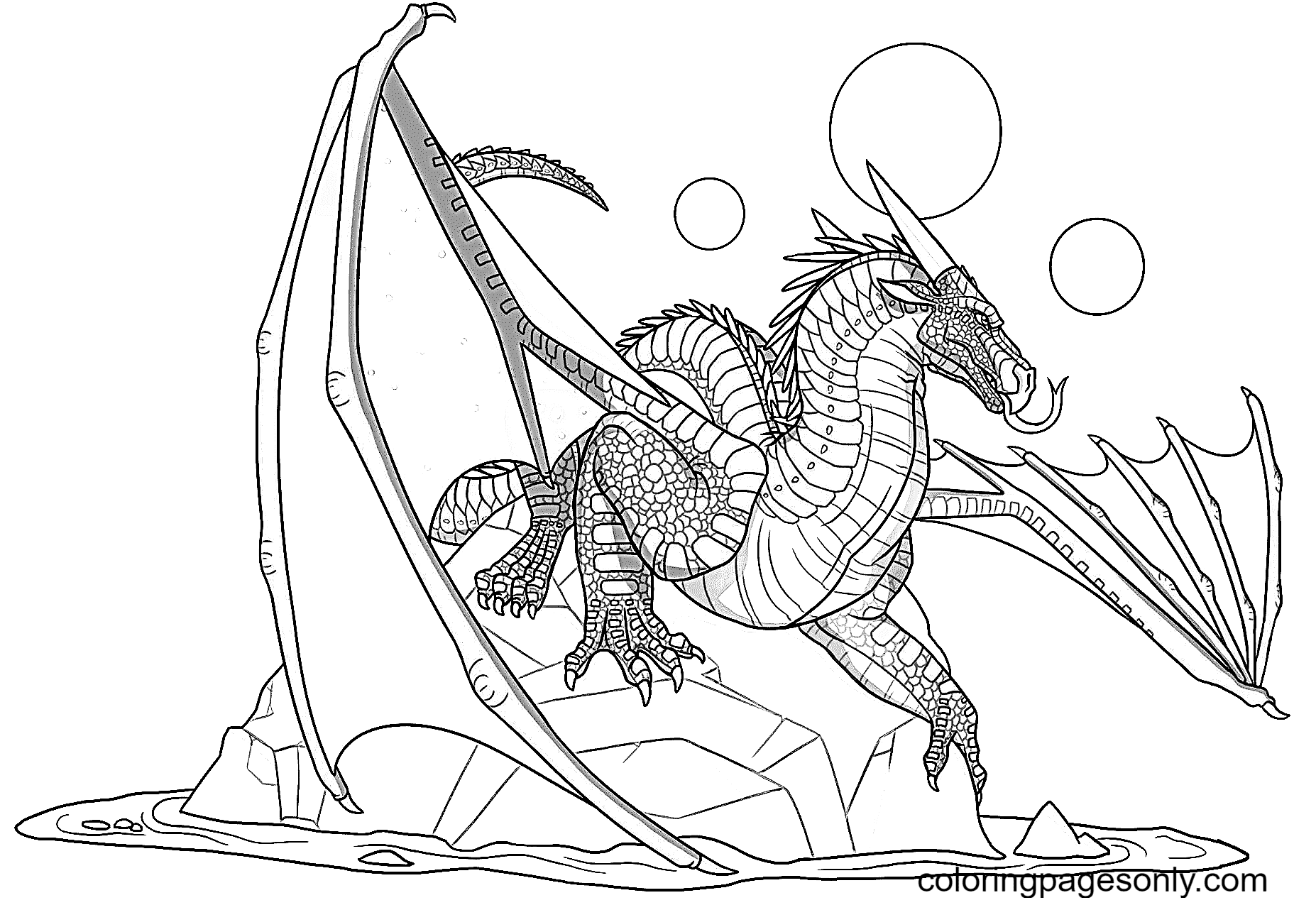 Nightwing Dragon on the rock Coloring Page - Free Printable Coloring Pages