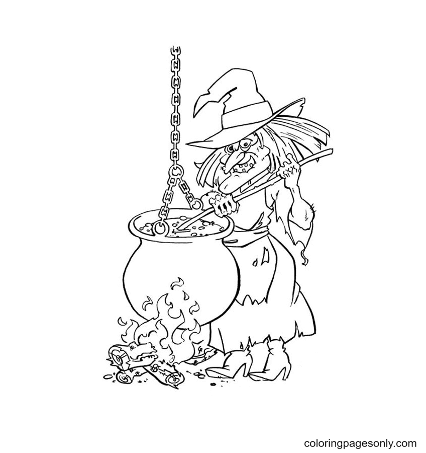 Vieja bruja y caldero de Halloween Witch