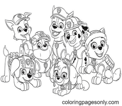 Página para colorir de personagens da Patrulha Canina