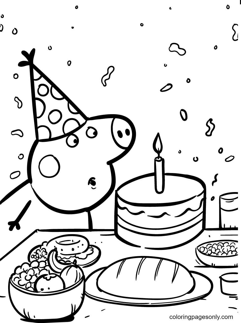 Peppa Blowing Out the Candle Coloring Page