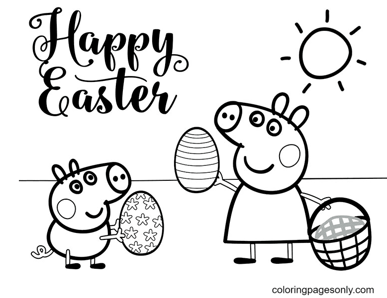 Peppa Happy Easter Coloring Page