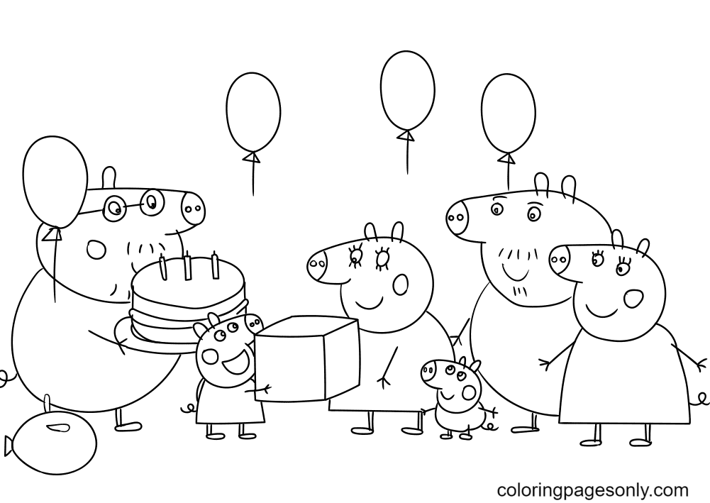 Página para colorir de aniversário da Peppa Pig