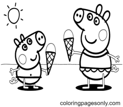 Desenho da Peppa Pig com sorvete para colorir