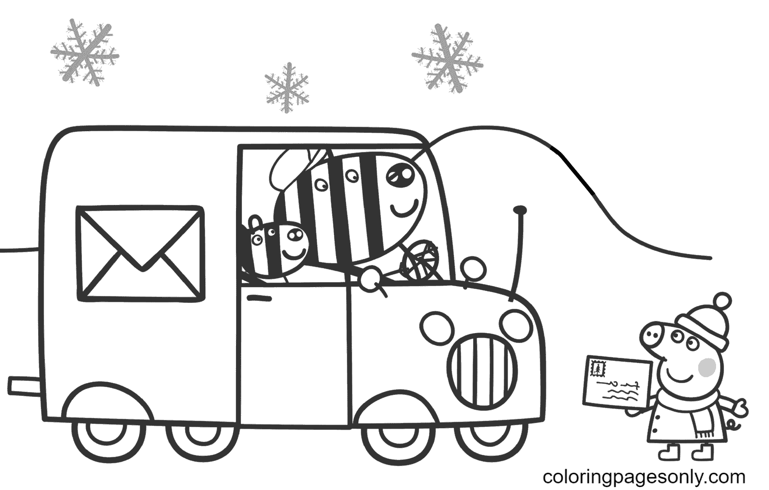 Peppa Waits For Zuzu And Zaza To Send A Xmas Card Coloring Pages