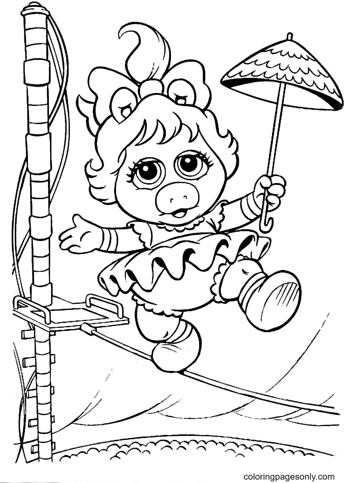 Пигги ходит по верёвке из мультфильма "Маппет-бэби"