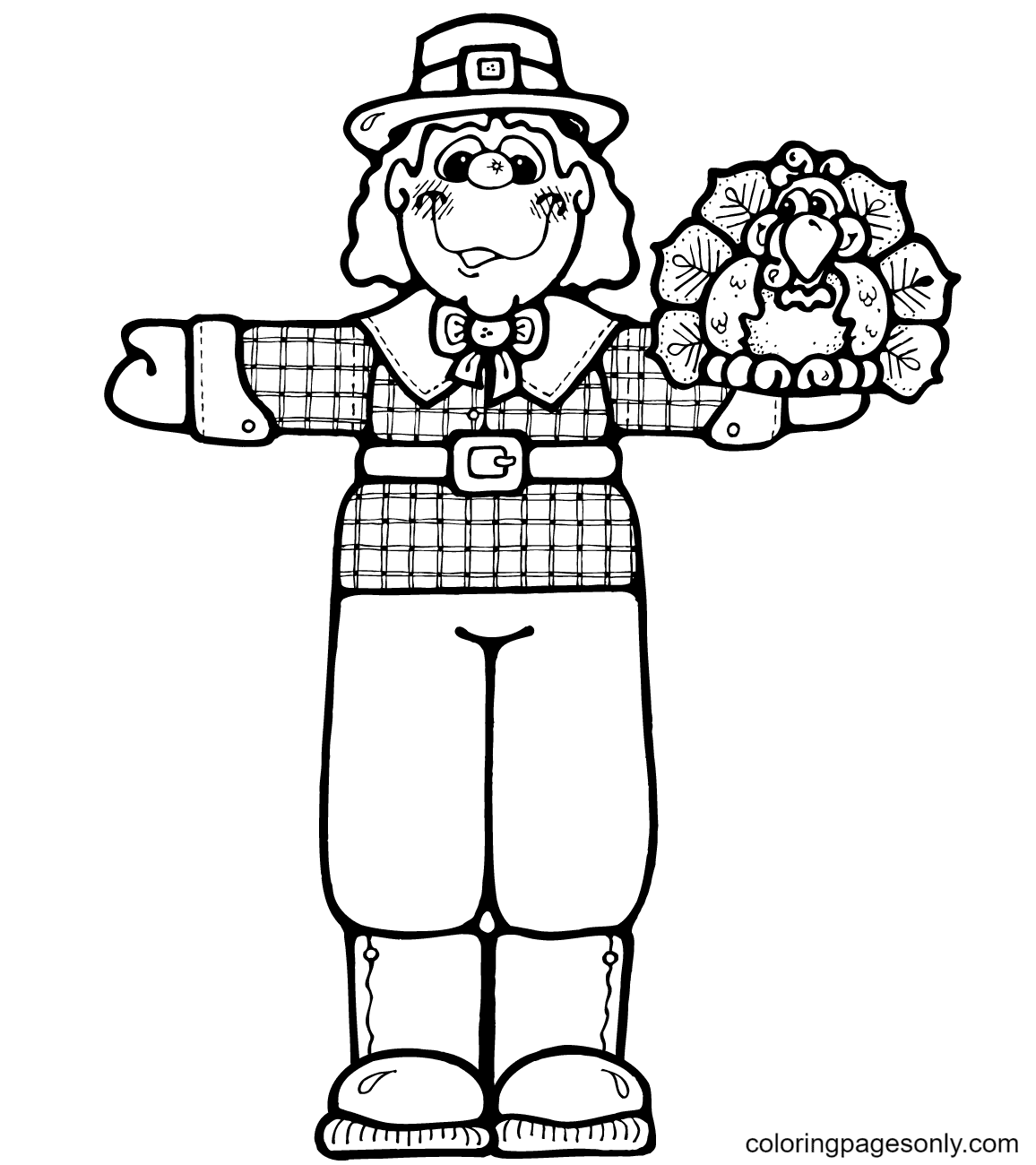 Pilgrim Boy with Turkey Coloring Pages