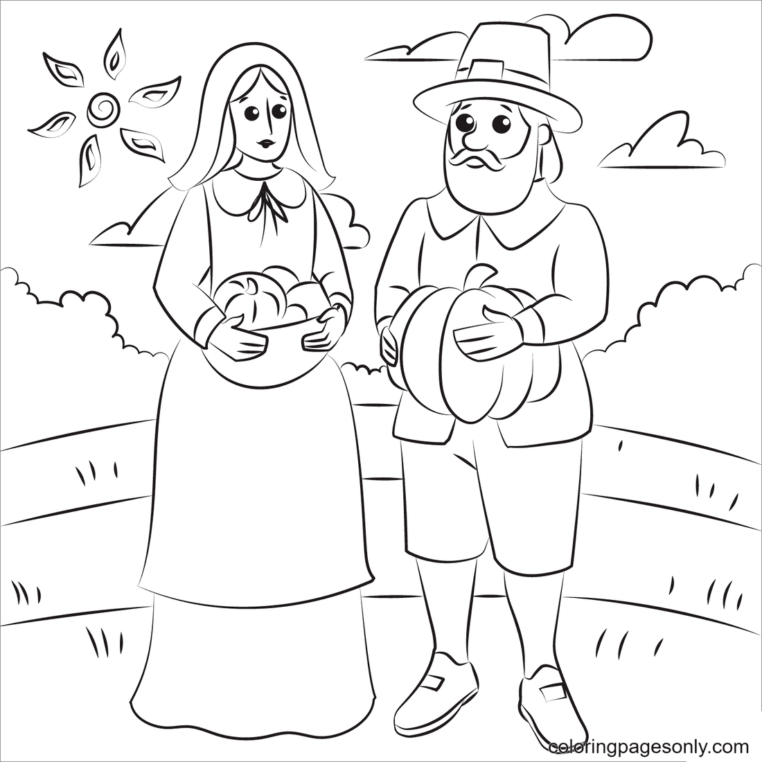 Pilgrim Couple Printable Coloring Page