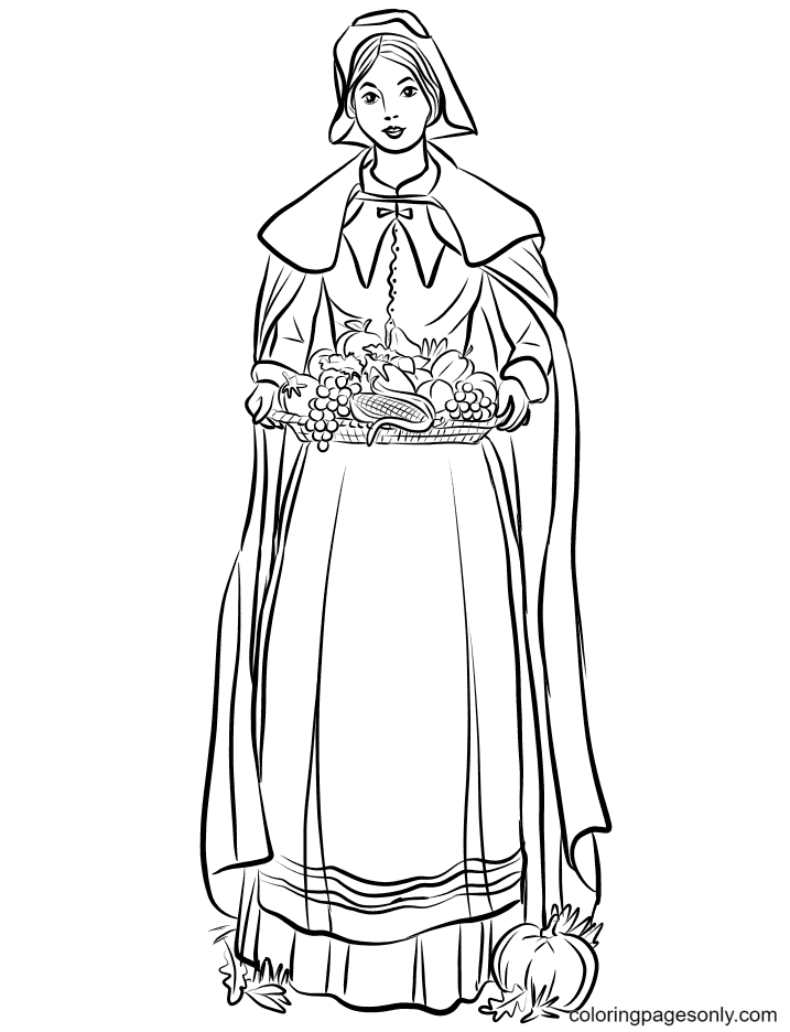 Pilgrim Woman Coloring Page
