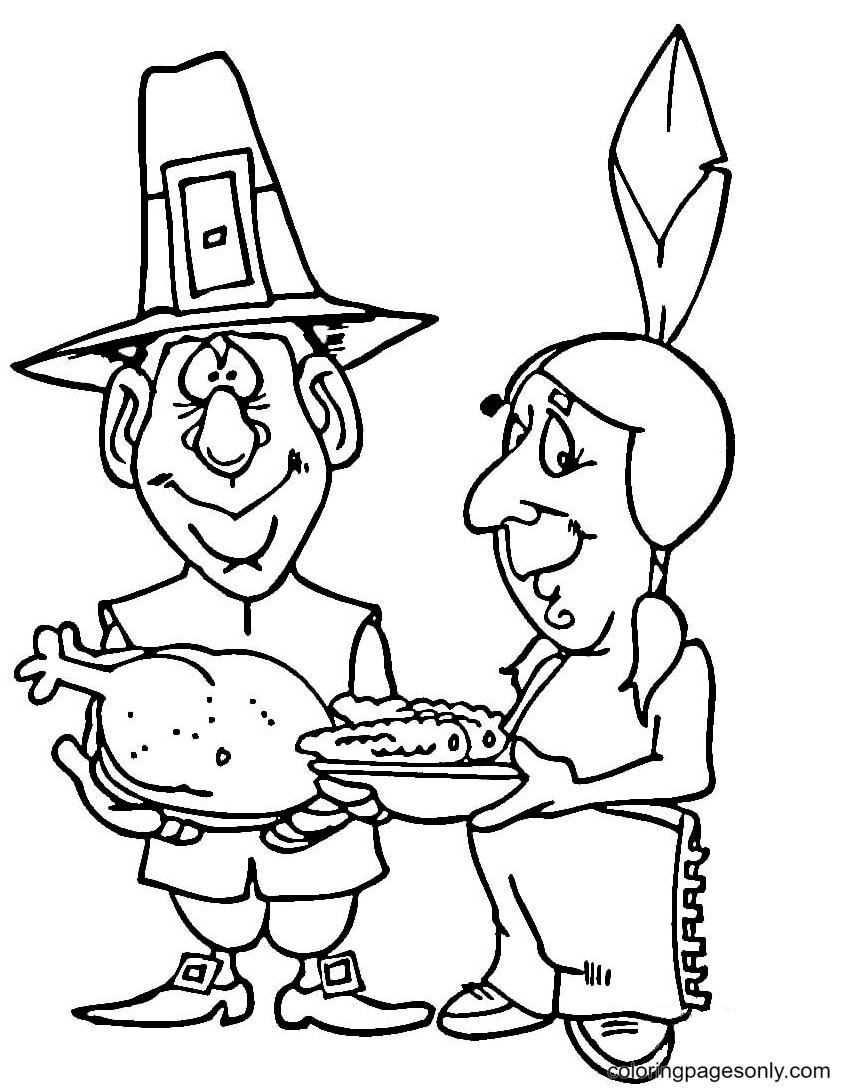 Pilgrim and Indian Coloring Page
