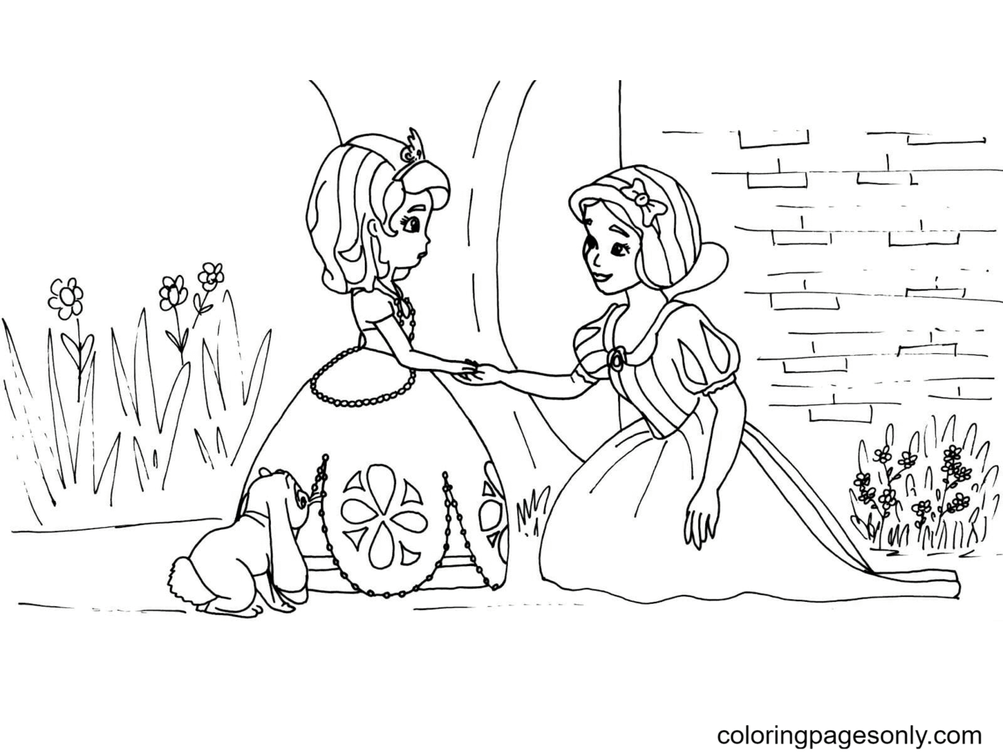 Princess Sofia and Snow White Coloring Page